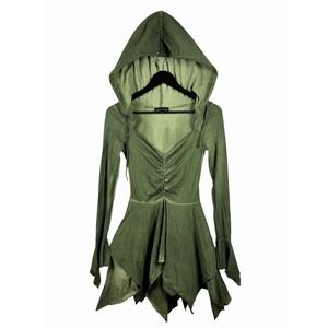 Dolls Kill Current Mood F Is For Fairies Hooded Mini Dress - Green Sz S